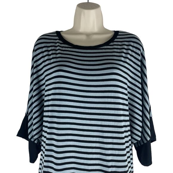 Comfy USA Batwing Striped Mini Jersey Dress Blue Black Super Soft Size S - Picture 2 of 7